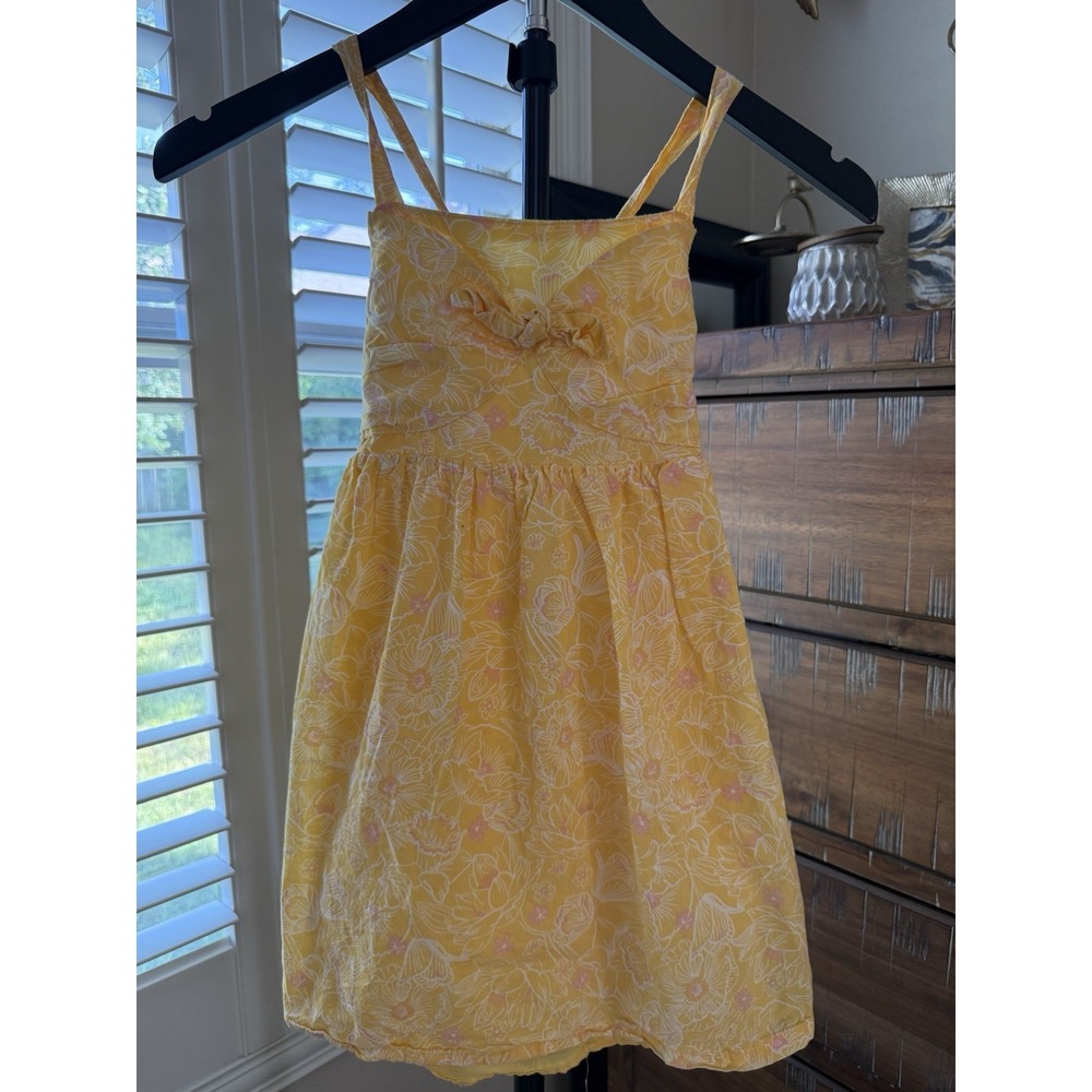Tommy Bahama Girls Size 5 Yellow Floral Sundress Bow‎ Criss Cross Back Cotton